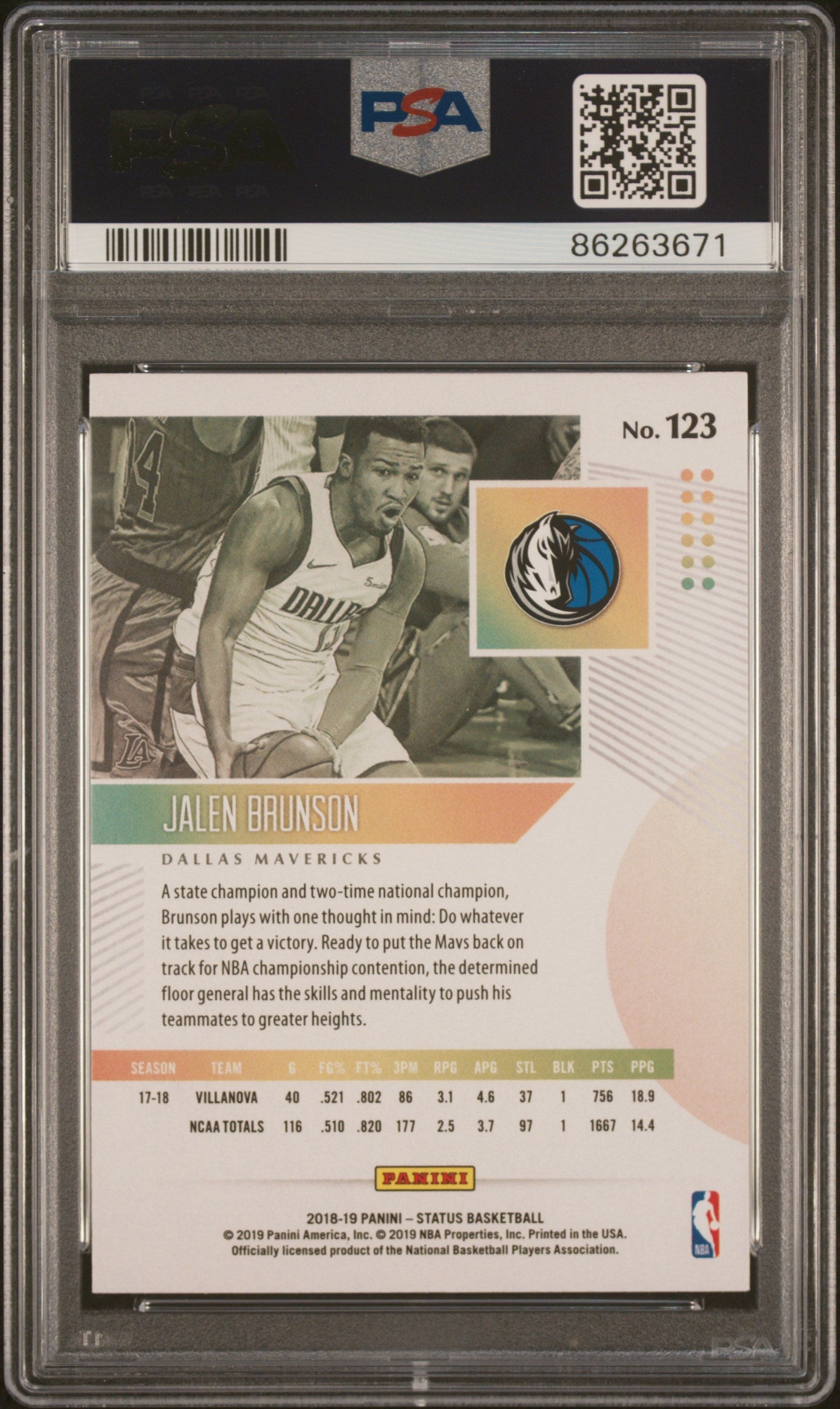 Graded 2018 Panini Status Jalen Brunson #123 Rookie RC Basketball Card PSA 10 Gem Mint