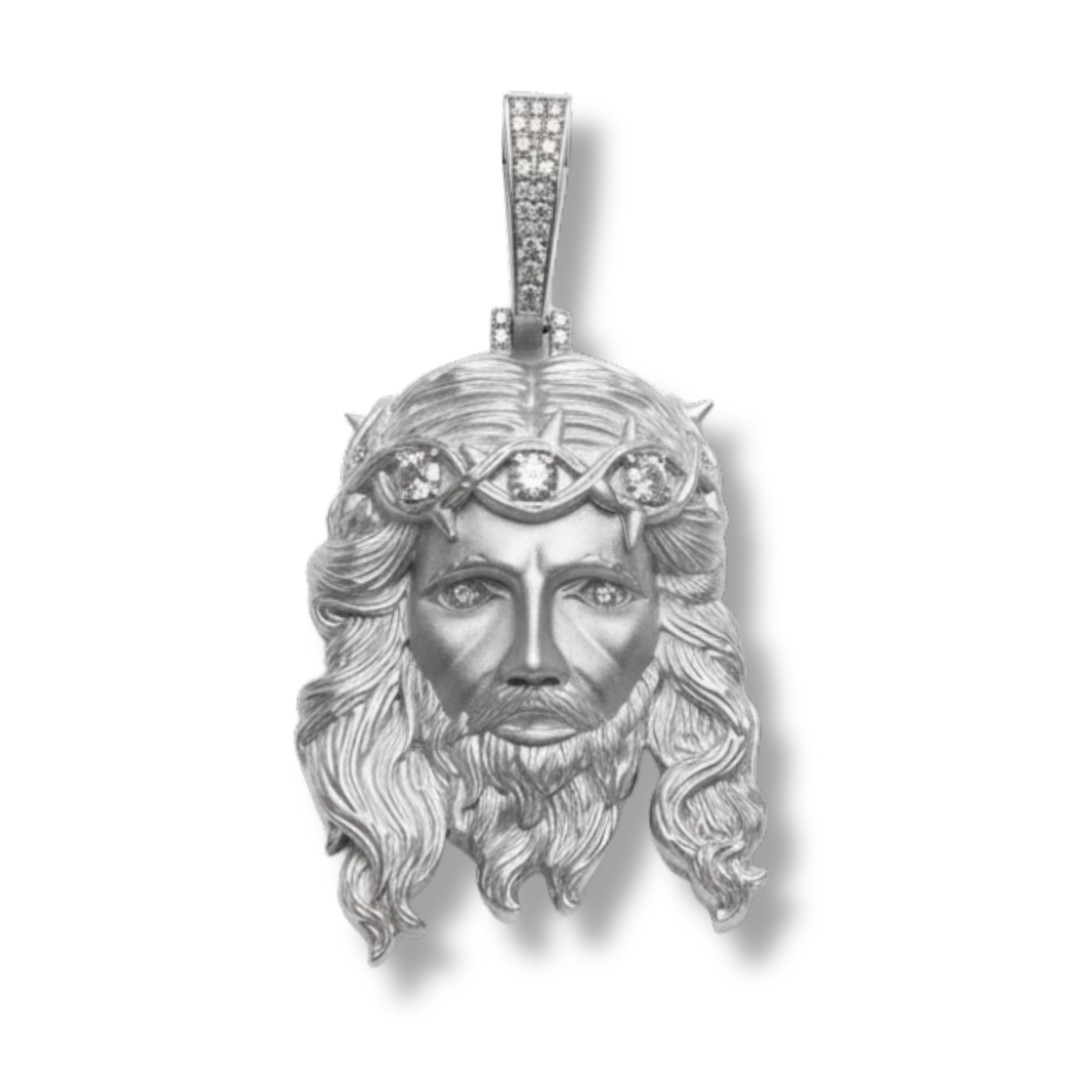 Jesus Piece Head Pendant Moissanite Matte Finish Solid 925 Sterling Silver