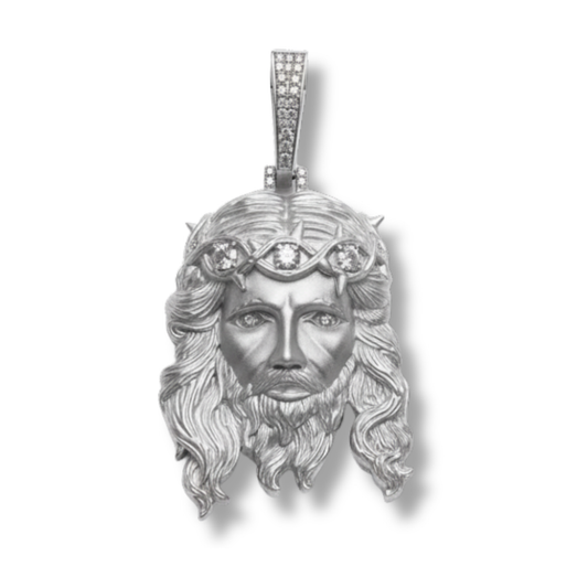 Jesus Piece Head Pendant Moissanite Matte Finish Solid 925 Sterling Silver