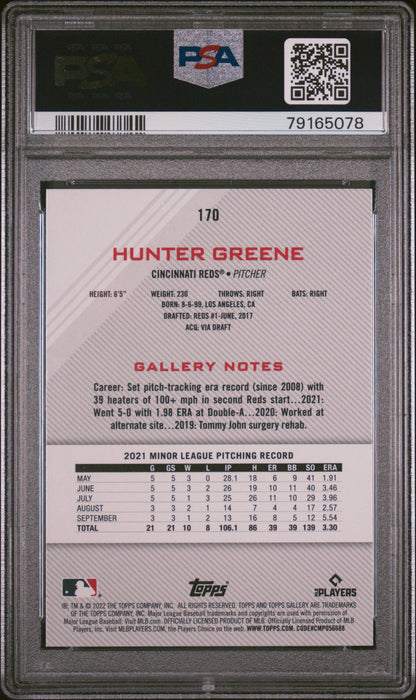Graded 2022 Topps Gallery Hunter Greene #170 Rookie RC Baseball Card PSA 10 Gem Mint