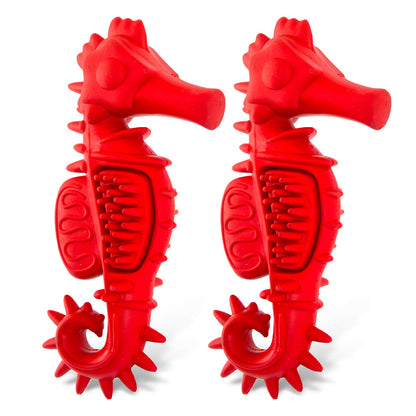 Jeffers Red Seahorse Natural Rubber Dog Chew Toy with Vanilla Scent and Textured Ridges for Dental Health