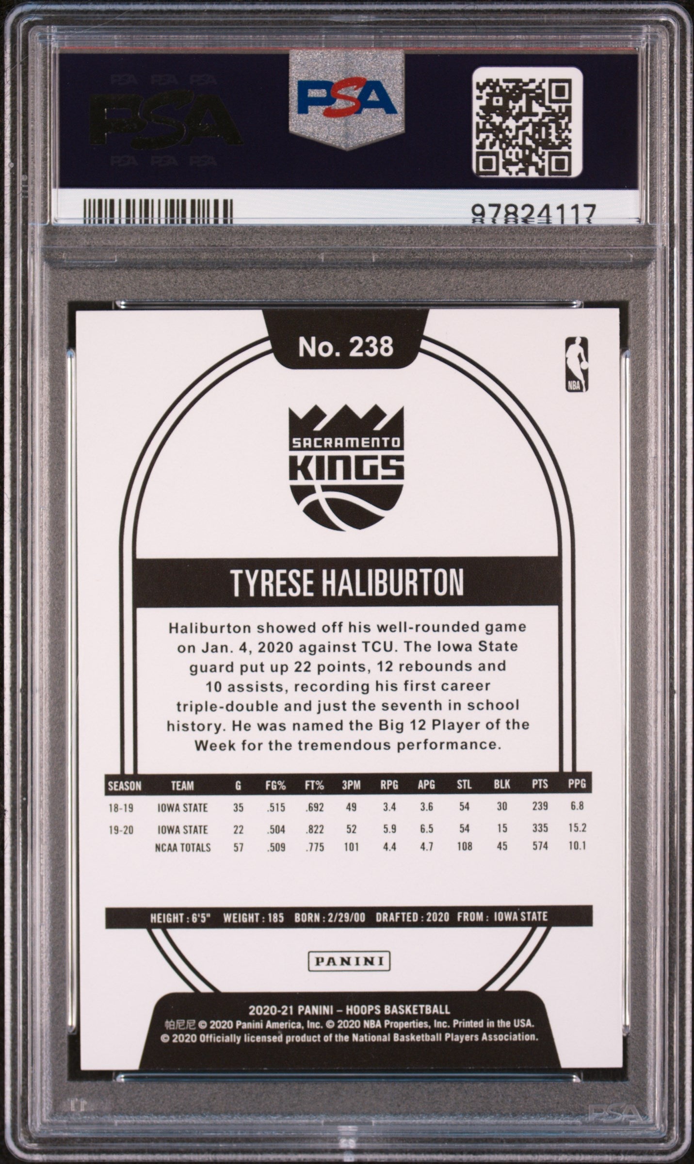 Graded 2020-21 Panini Hoops Tyrese Haliburton #238 Winter Rookie RC Basketball Card PSA 10 Gem Mint