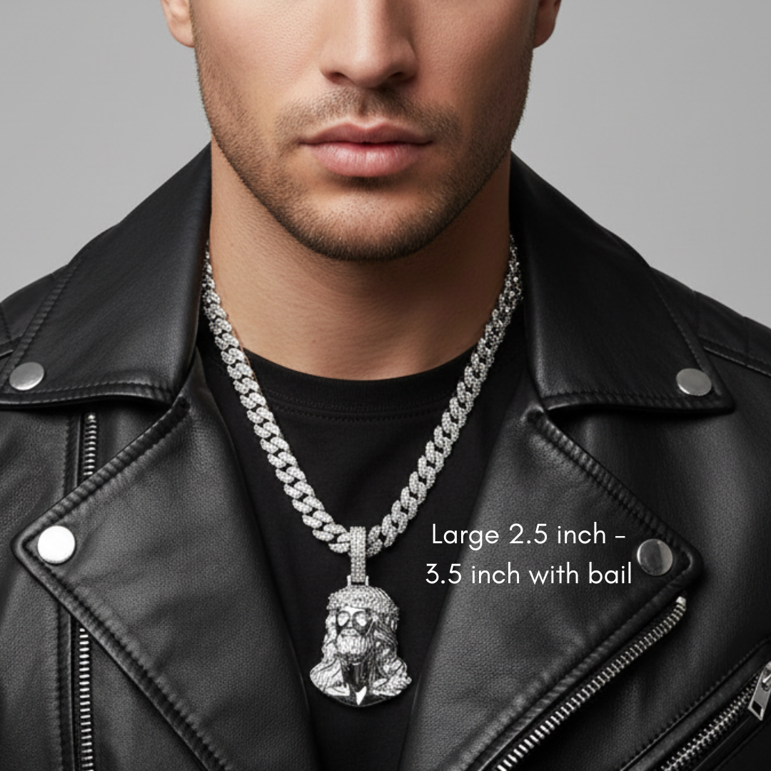 Moissanite Jesus Piece Pendant Solid 925 Sterling Silver Glossy Finish