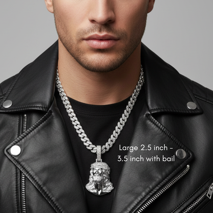 Moissanite Jesus Piece Pendant Solid 925 Sterling Silver Glossy Finish