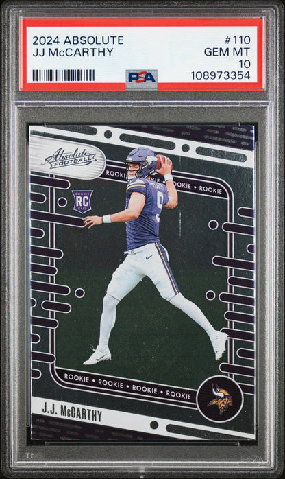 Graded 2024 Panini Absolute JJ McCarthy #110 Rookie RC Football Card PSA 10 Gem Mint