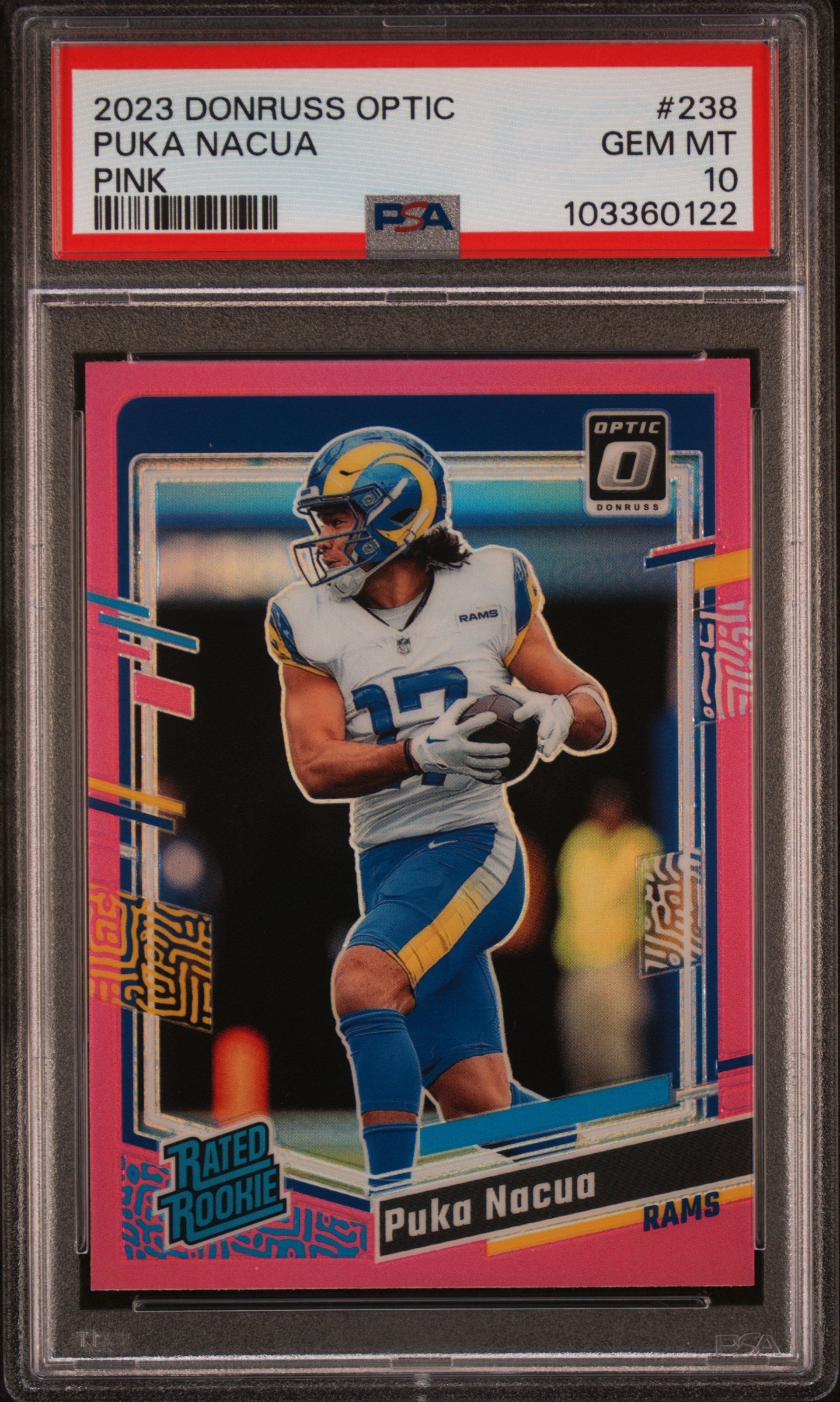 Graded 2023 Panini Donruss Optic Puka Nacua #238 Pink Rookie RC Football Card PSA 10 Gem Mint