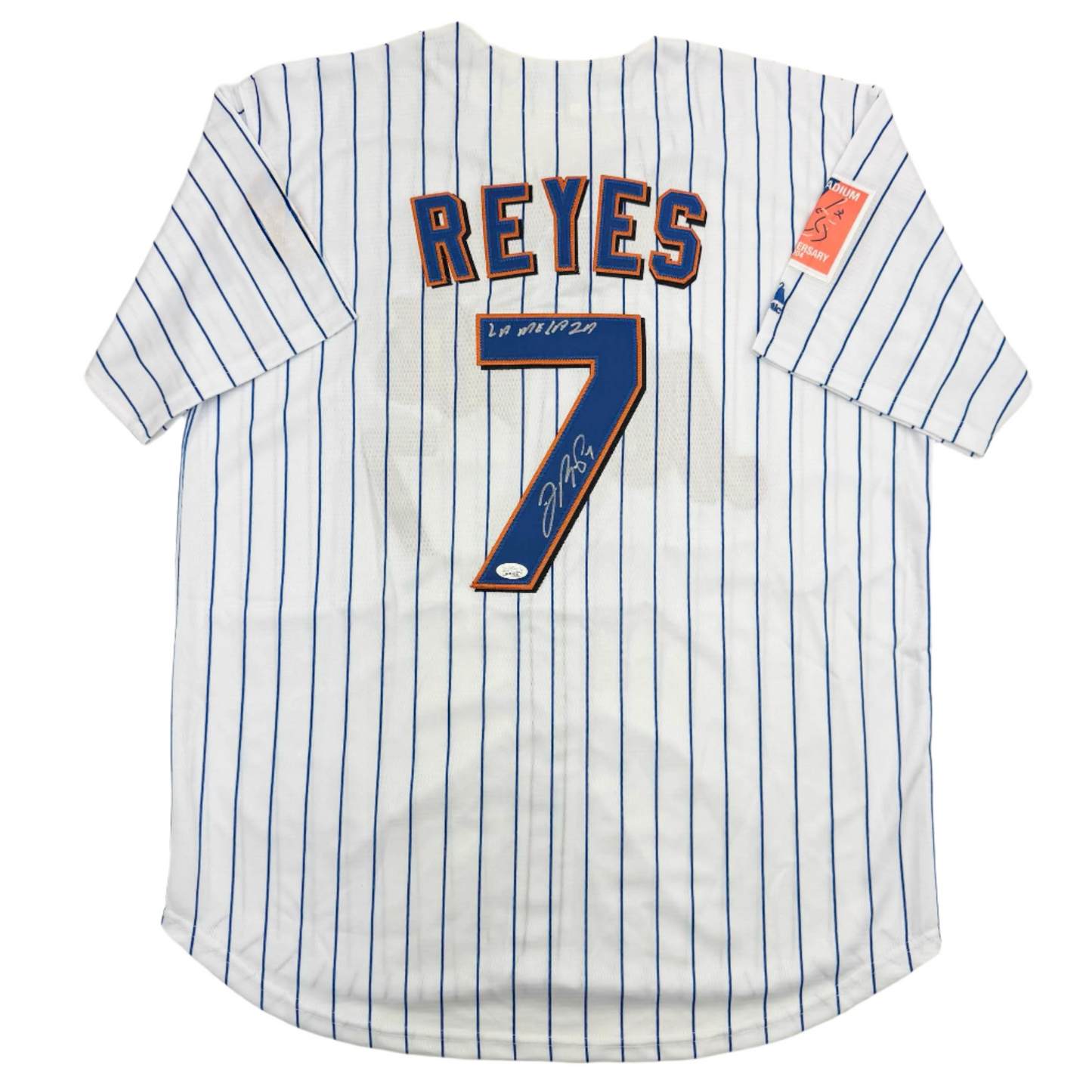 Autographed/Signed Jose Reyes New York Pinstripe Baseball Jersey JSA COA