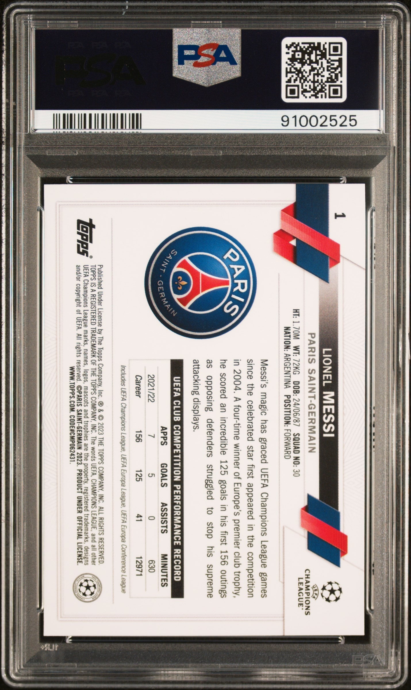 Graded 2022 Topps UEFA CC Lionel Messi #1 Starball Foil Soccer Card PSA 10 Gem Mint