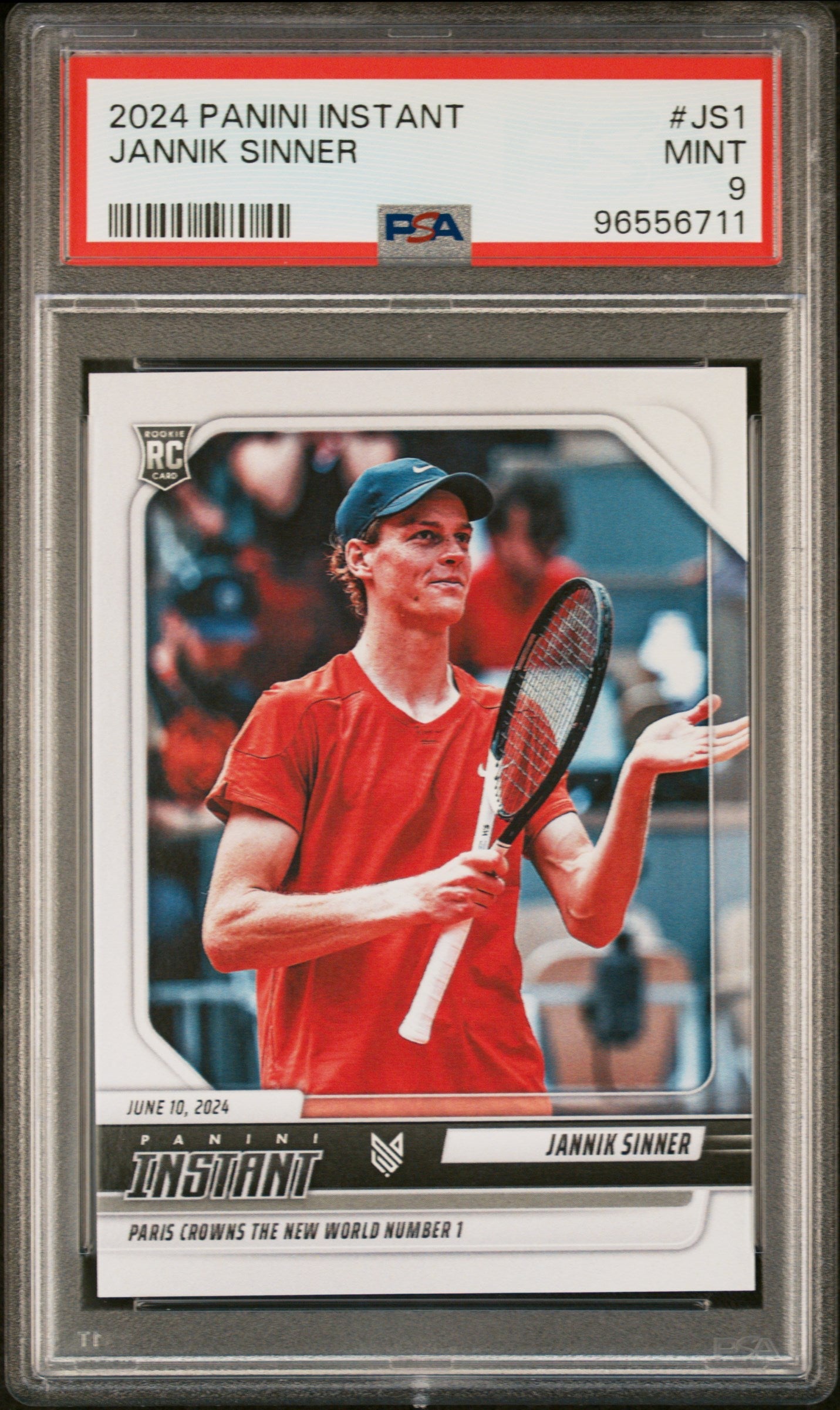 Graded 2024 Panini Instant Jannik Sinner #JS1 New World #1 Rookie RC Tennis Card PSA 9 Mint