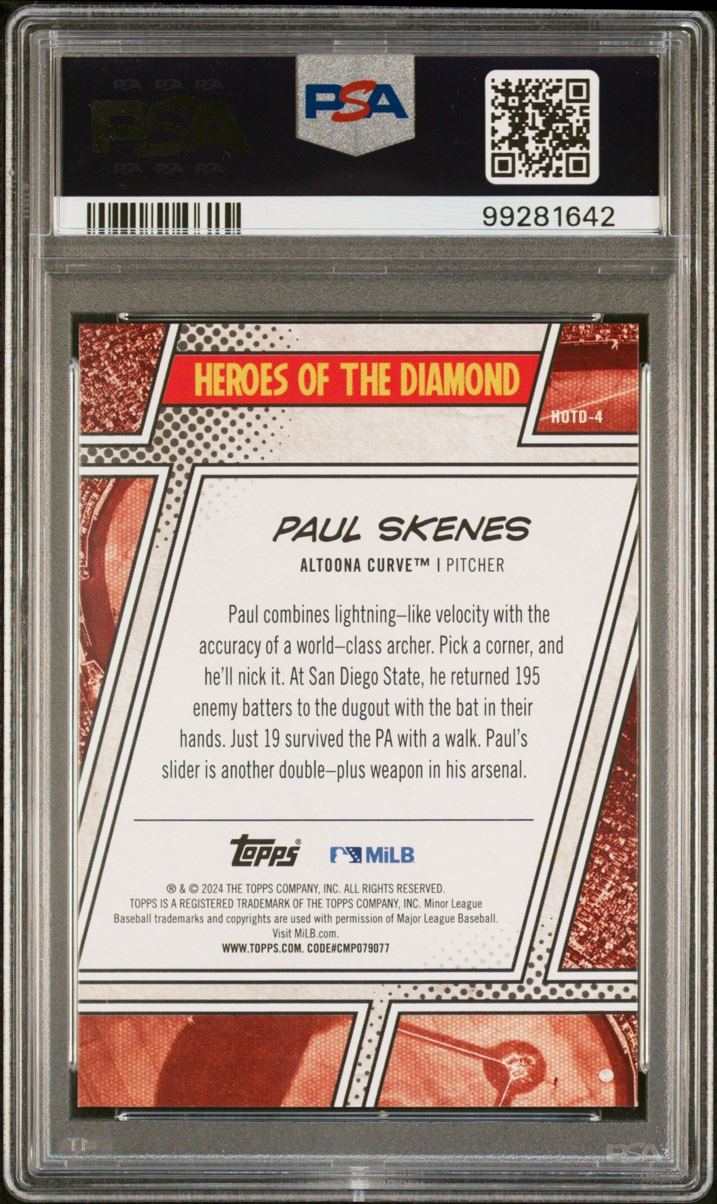 Graded 2024 Topps Pro Debut Paul Skenes #HOTD4 Heros of the Diamond Rookie RC Baseball Card PSA 10 Gem Mint