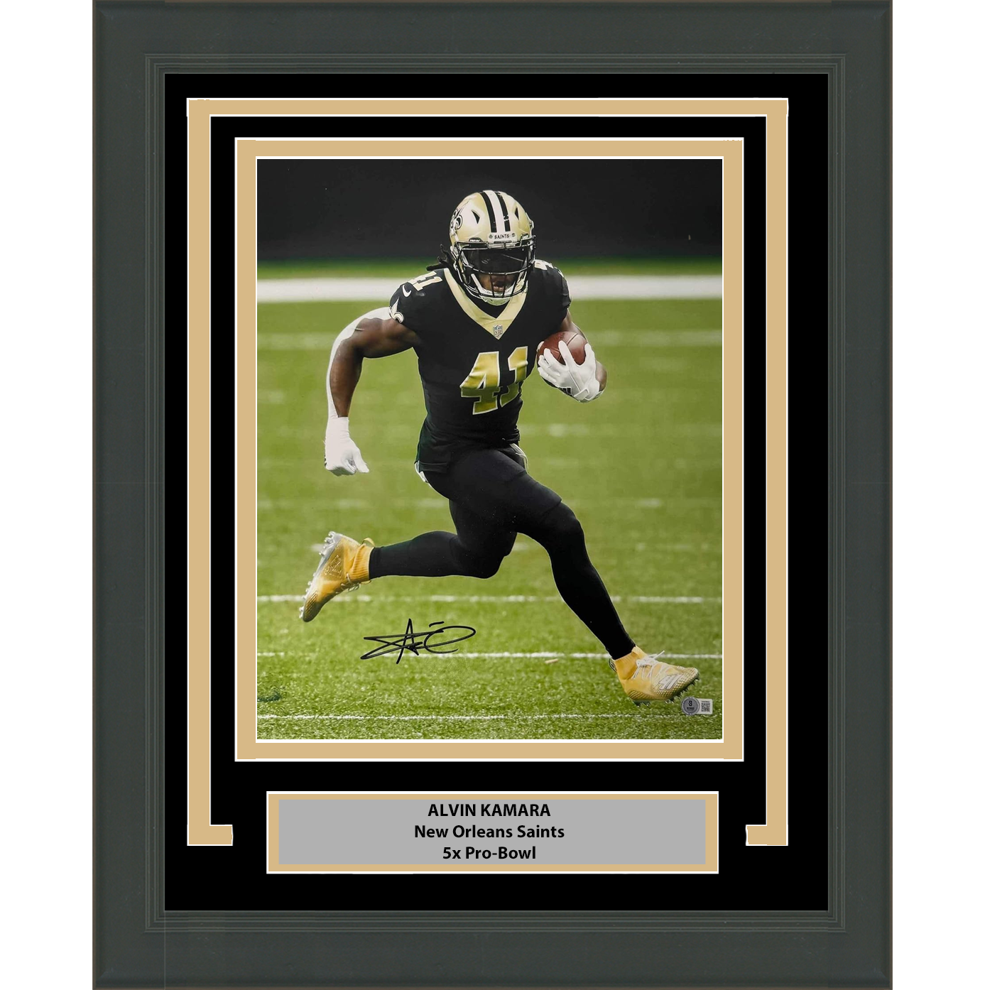 Framed Autographed/Signed Alvin Kamara New Orleans Saints 16x20 Football Photo Beckett BAS COA #2