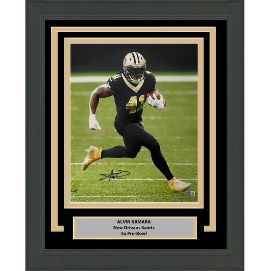 Framed Autographed/Signed Alvin Kamara New Orleans Saints 16x20 Football Photo Beckett BAS COA #2