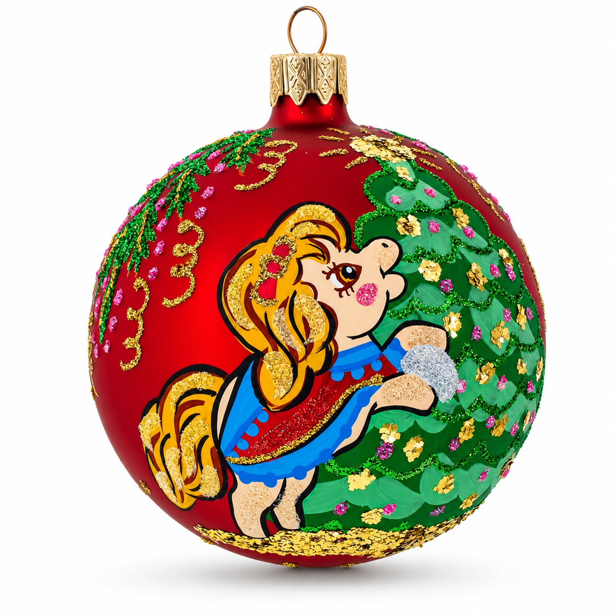 Horse Decorating Tree Glass Ball Christmas Ornament 3.25 Inches