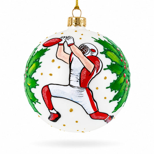Football Player in Action Glass Ball Christmas Sports Ornament 4 Inches