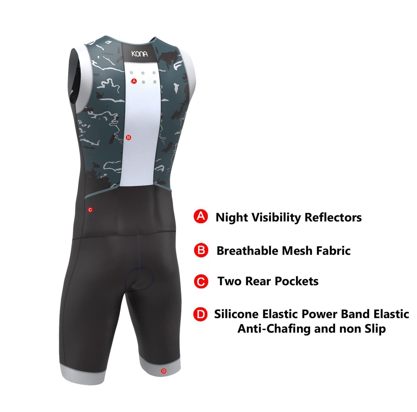 Kona Assault Men’s Triathlon Race Suit — Sleeveless Performance Tri Suit