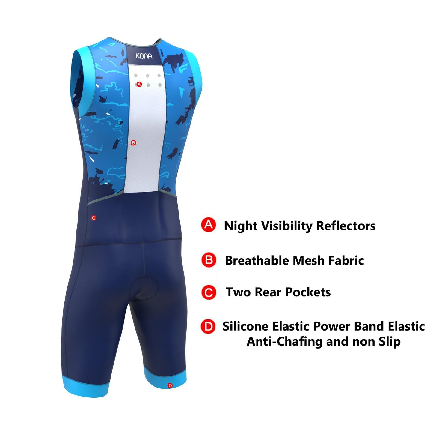 Kona Assault Men’s Triathlon Race Suit — Sleeveless Performance Tri Suit