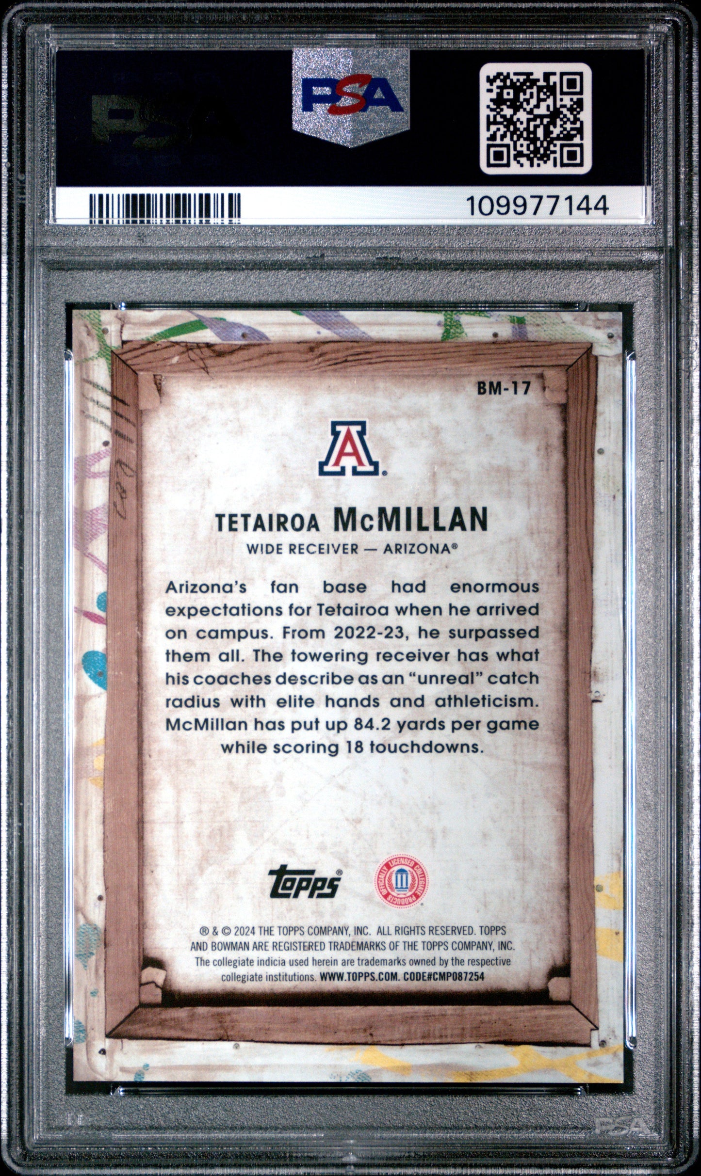Graded 2024 Topps Bowman Best University Tetairoa McMillan #BM17 Bowman Masterpieces Rookie RC Football Card PSA 10 Gem Mint