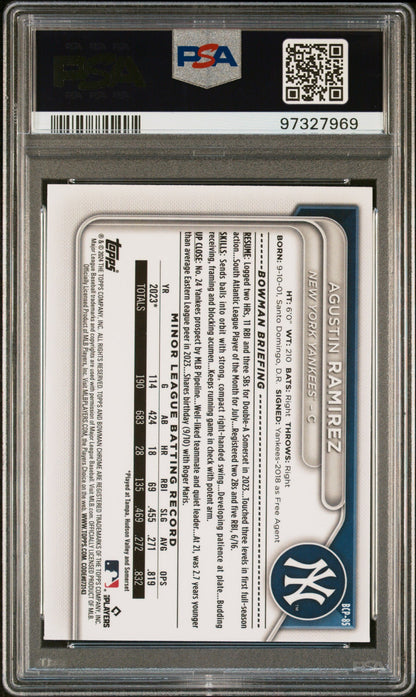 Graded 2024 Topps Bowman Sapphire Agustin Ramirez #BCP85 Chrome Prospects Rookie RC Baseball Card PSA 10 Gem Mint