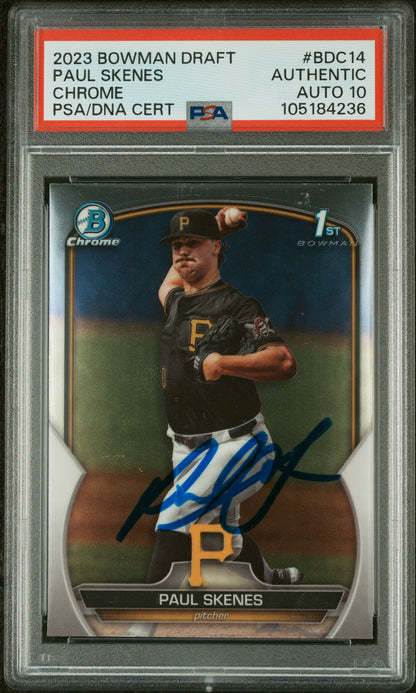 Graded 2023 Topps Bowman Draft Paul Skenes #BDC14 Chrome Rookie RC Baseball Card PSA 10 Auto Grade Gem Mint