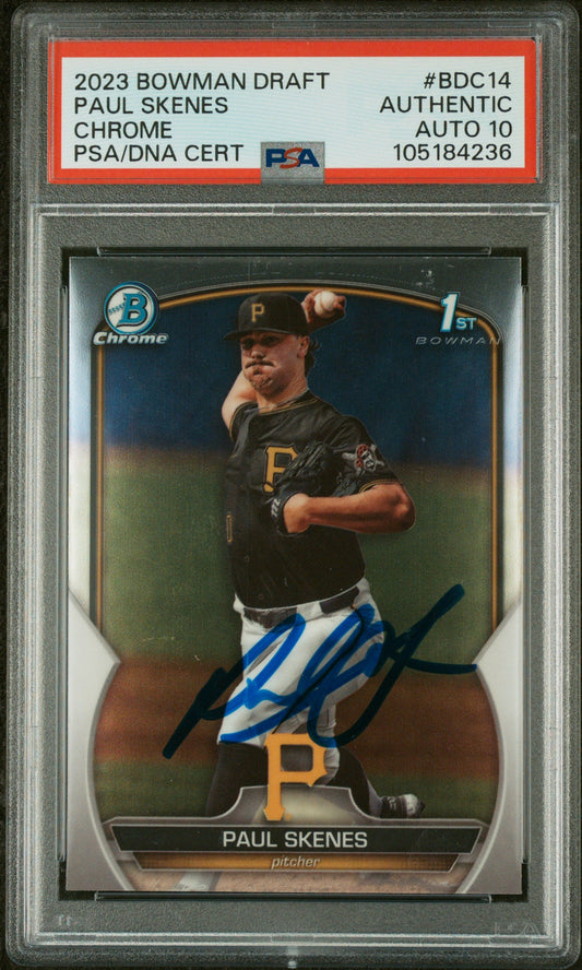 Graded 2023 Topps Bowman Draft Paul Skenes #BDC14 Chrome Rookie RC Baseball Card PSA 10 Auto Grade Gem Mint