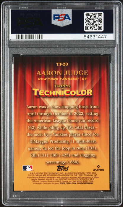 Graded 2023 Topps Chrome Aaron Judge #TT20 Topps in Technicolor Baseball Card PSA 10 Gem Mint