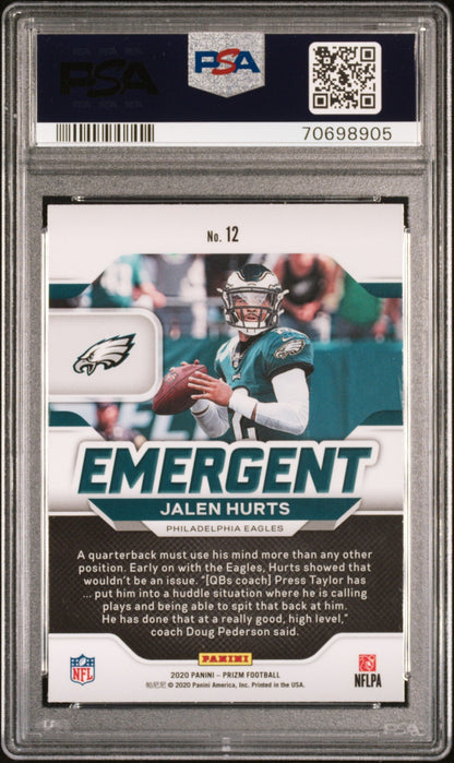 Graded 2020 Panini Prizm Jalen Hurts #12 Emergent Rookie RC Football Card PSA 10 Gem Mint