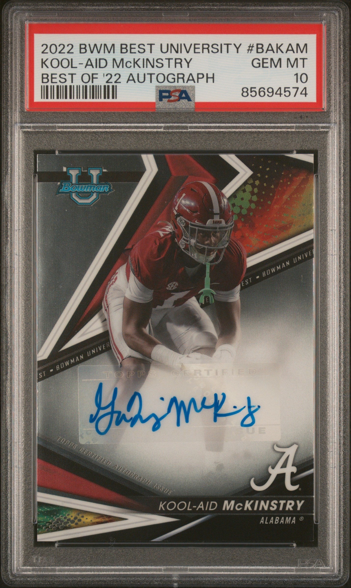 Graded 2022 Topps Bowman Best U Kool Aid McKinstry #BAKAM Best of '22 Autograph Rookie RC Football Card PSA 10 Gem Mint