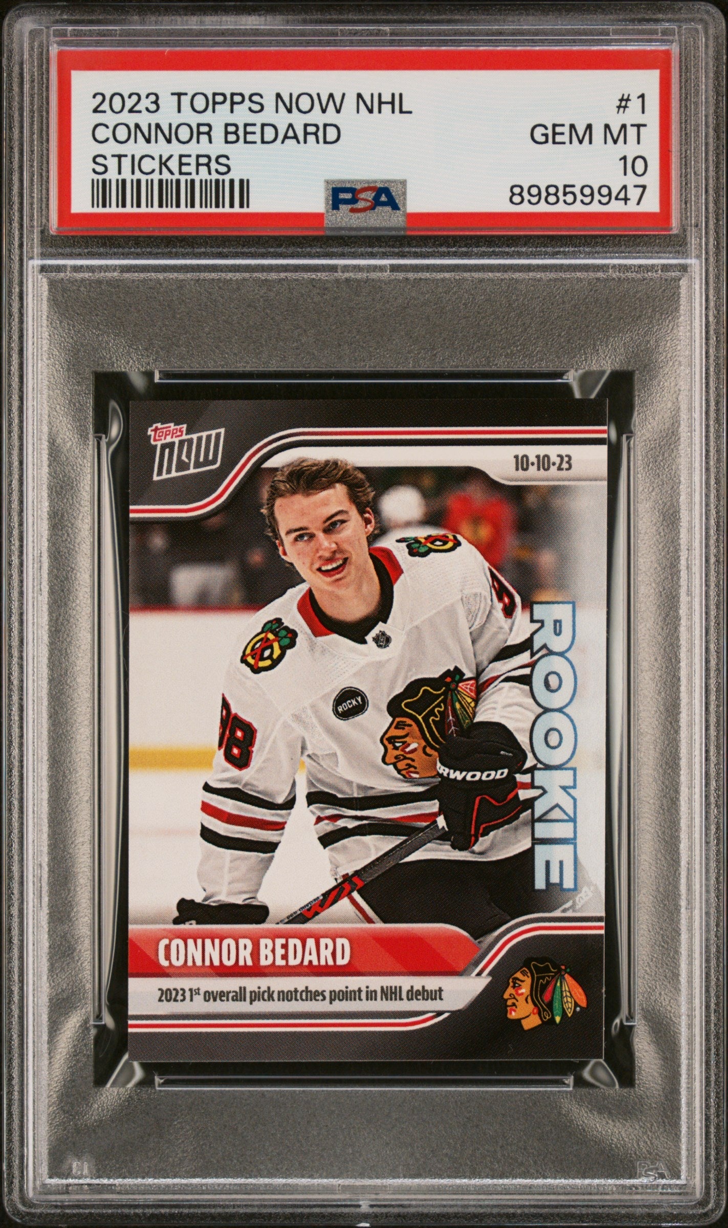 Graded 2023 Topps Now NHL Connor Bedard #1 Stickers Rookie RC Hockey Card PSA 10 Gem Mint
