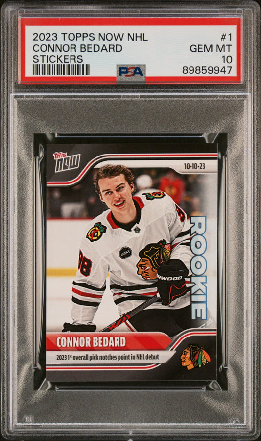 Graded 2023 Topps Now NHL Connor Bedard #1 Stickers Rookie RC Hockey Card PSA 10 Gem Mint