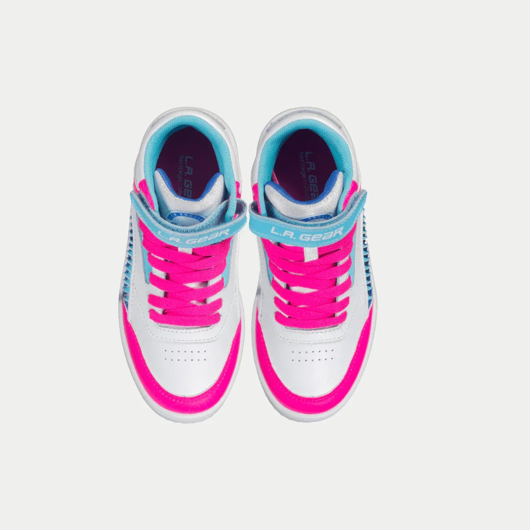 LA Gear Kids Flame Hightop | White x Pink x Blue - Triathlete Store