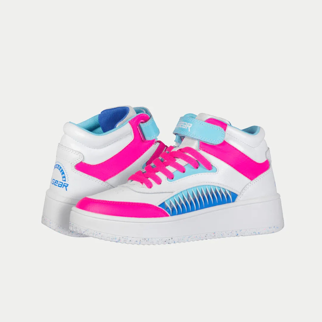 LA Gear Kids Flame Hightop | White x Pink x Blue - Triathlete Store