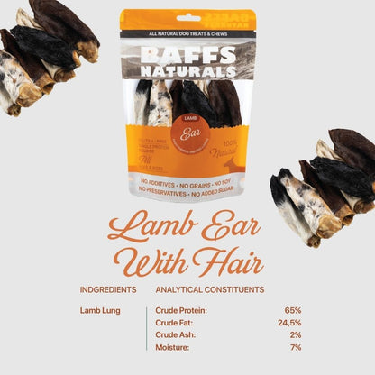 BAFFS NATURALS All-Natural Premium Lamb Ear Dog Chews – (3.5oz Bag)