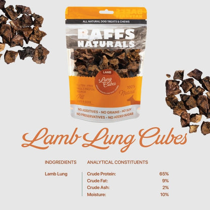 BAFFS NATURALS All-Natural Premium Lamb Lung Cubes – (7oz Bag)