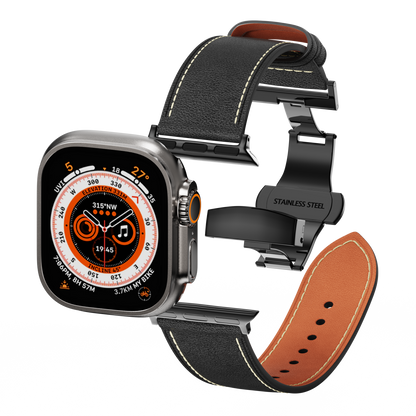 Leather Butterfly Band – Ideal Gift for Apple Watch Users – Soft Genuine Leather, Multiple Colors ⚫️ Sleek Black Buckle