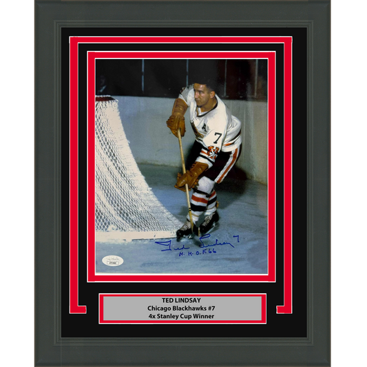 Framed Autographed/Signed Ted Lindsey Chicago Blackhawks 8x10 Hockey Photo JSA COA