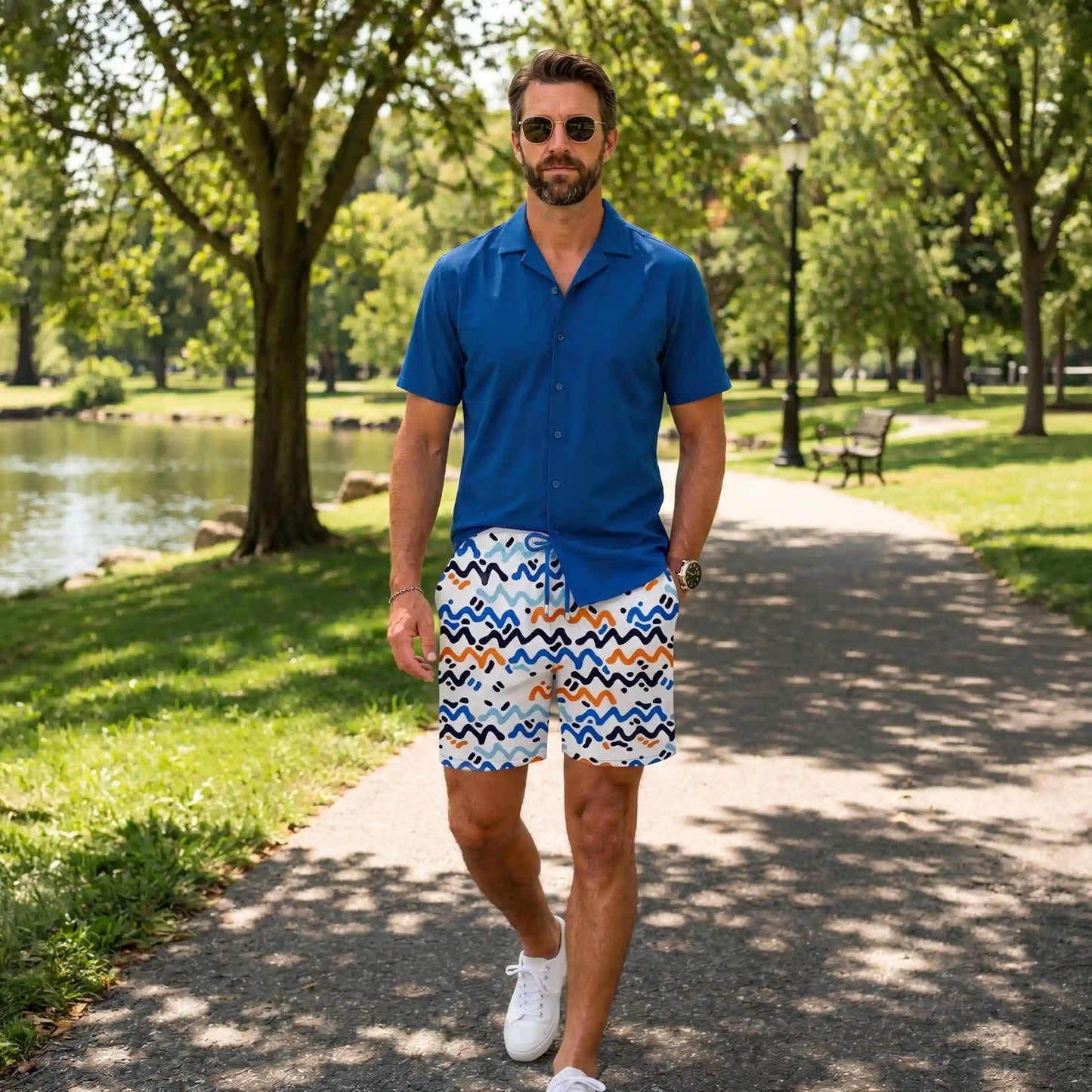 Line Rush, Ocean and Sol Hybrid Short, Compression Lined Swim and Resort Trunk