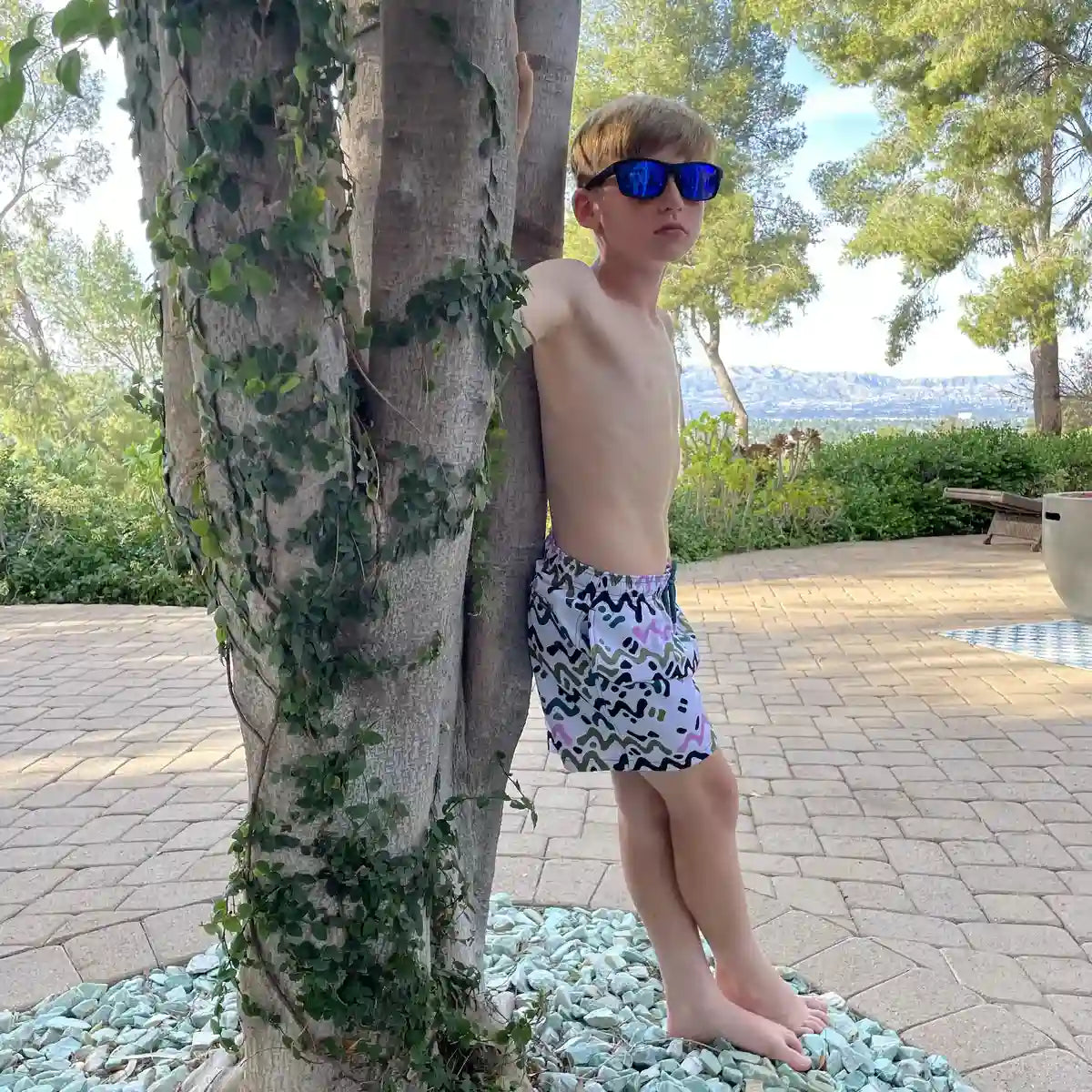 Line Rush, Orchid and Kelp Boys Hybrid Short, Swim and Play Trunk