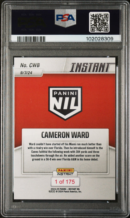 Graded 2024 Panini Instant NIL Cam Ward #CWB Rookie RC Football Card PSA 10 Gem Mint