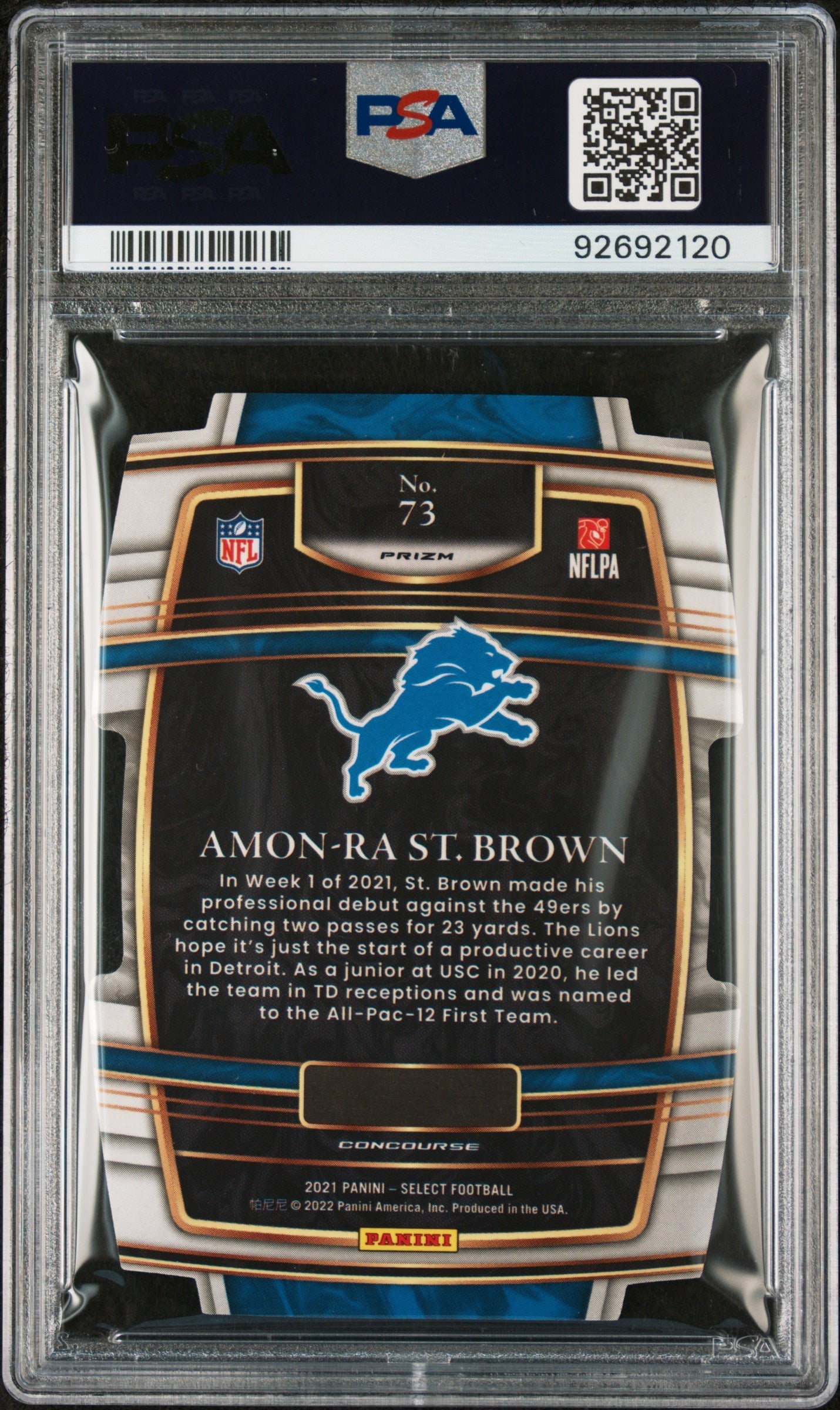 Graded 2021 Panini Select Amon-Ra St. Brown #73 Die Cut Silver Prizm Rookie RC Football Card PSA 10 Gem Mint