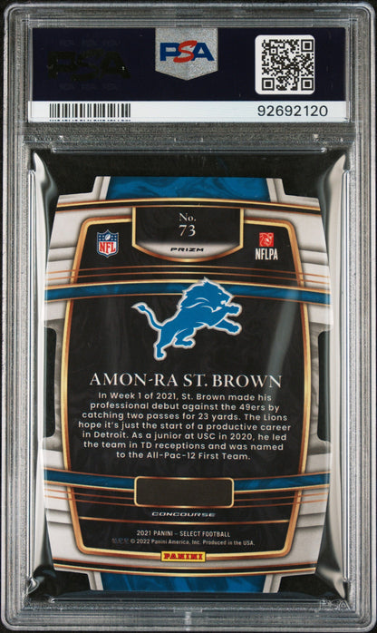 Graded 2021 Panini Select Amon-Ra St. Brown #73 Die Cut Silver Prizm Rookie RC Football Card PSA 10 Gem Mint