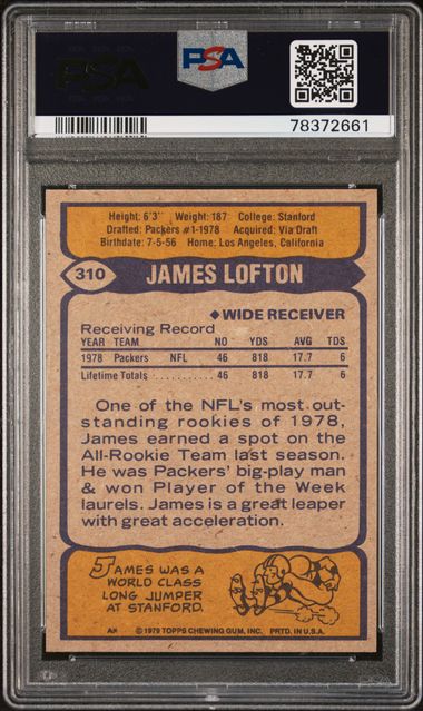 Graded 1979 Topps James Lofton #310 Rookie RC Football Card PSA 8 NM-MT