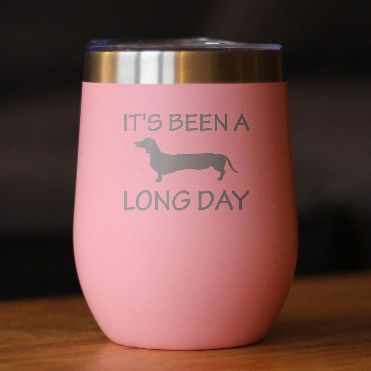 Been a Long Day - Dachshund Wine Tumbler with Sliding Lid - Stemless Stainless Steel Insulated Cup - Cute Funny Gift for Coworkers or Boss