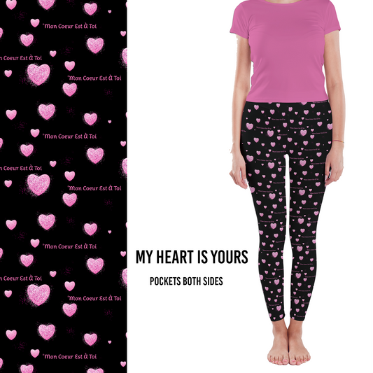 Love Heart Leggings my Heart Is Yours in French with Side Pockets -w