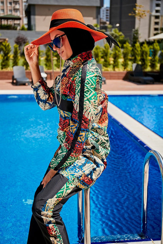 Woven Black Burkini Modest Swimwear R2302