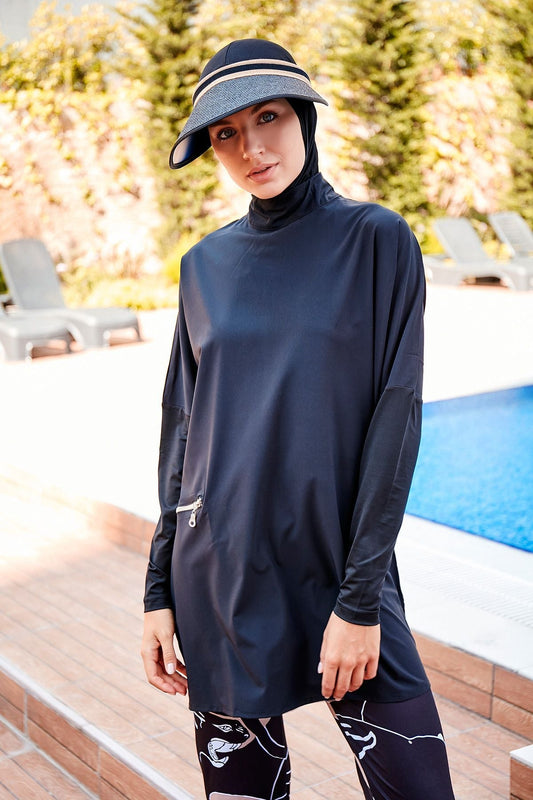 Woven Black Burkini Modest Swimwear M2274