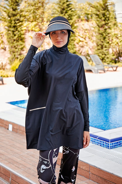 Woven Black Burkini Modest Swimwear M2274