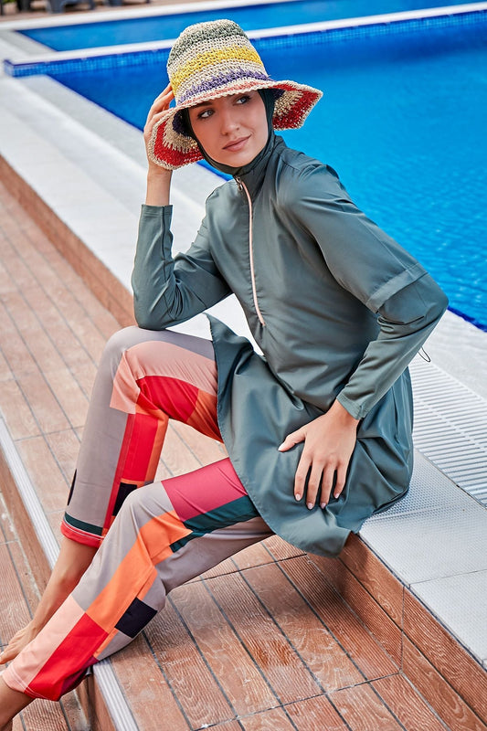 Woven Khaki Burkini Modest Swimwear M2279