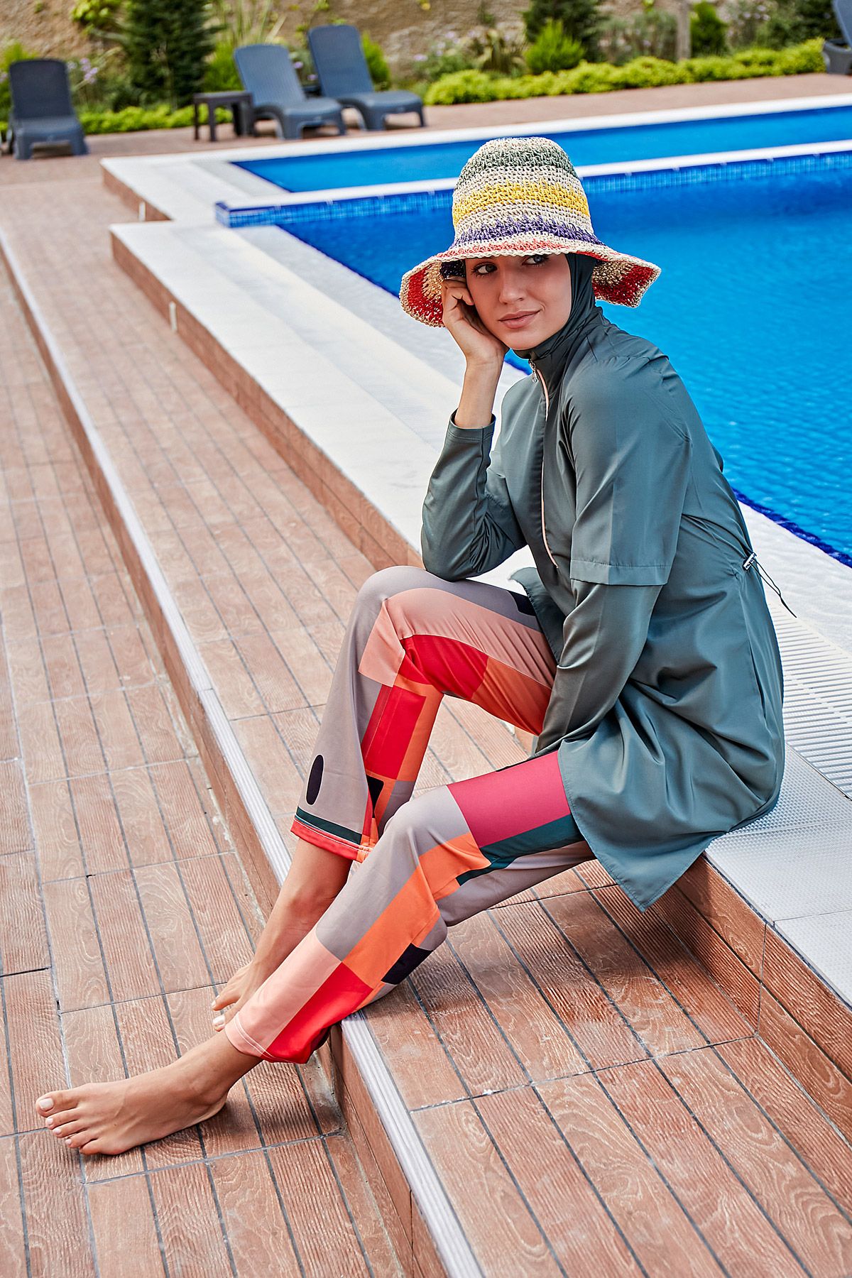 Woven Khaki Burkini Modest Swimwear M2279