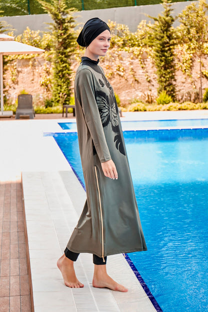 Lycra Khaki Burkini Modest Swimwear M2021