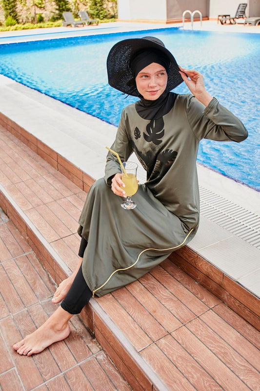 Lycra Khaki Burkini Modest Swimwear M2021